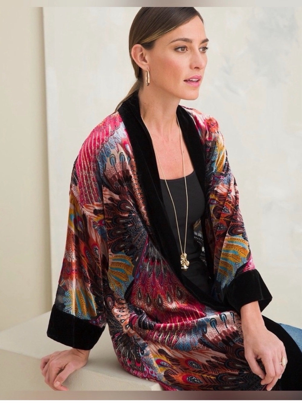 Chico’s velvet peacock pattern duster/kimono/layering piece.New w/ tags, sz L/XL - Picture 8 of 8